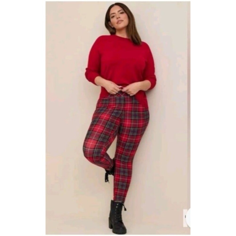 Ladies Torrid Pixie High Rise Ankle Red/Bk/Gray Plaid Stretch Leggings Size 1R